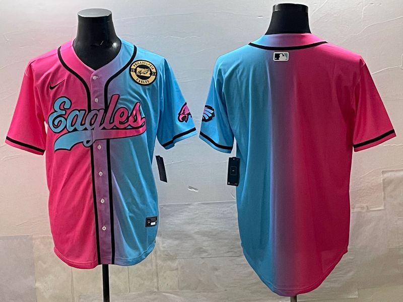 Men 2025 Philadelphia Eagles Blank Blue pink Nike Limited NFL Jersey style 02